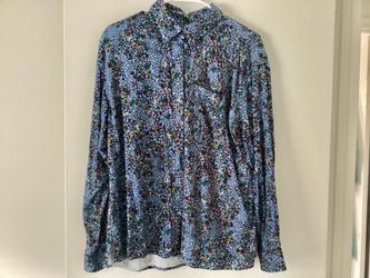 NEW Women’s Collared Shirt Blue Floral Pattern  Size 16P Brushed Rayon w/out Tags Blouse Lands End