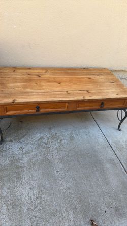 Rustic Wood and Iron Coffee Table with Drawers