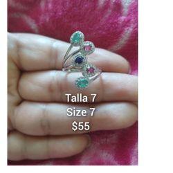 925 Sterling Silver Women's Ring/Anillo De Plata 925 Con Piedras Naturales Para Dama