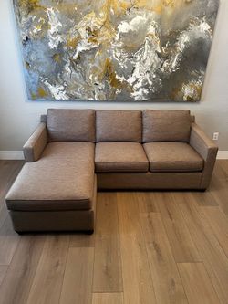 Crate & Barrel Beige Taupe 90" Reversible Storage Chaise Lounge Sectional Sofa- L Shaped Modern Sofa
