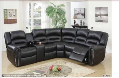 Black Reclining Sectional Brown Reclining Sectional • Cupholders • sectional with studs