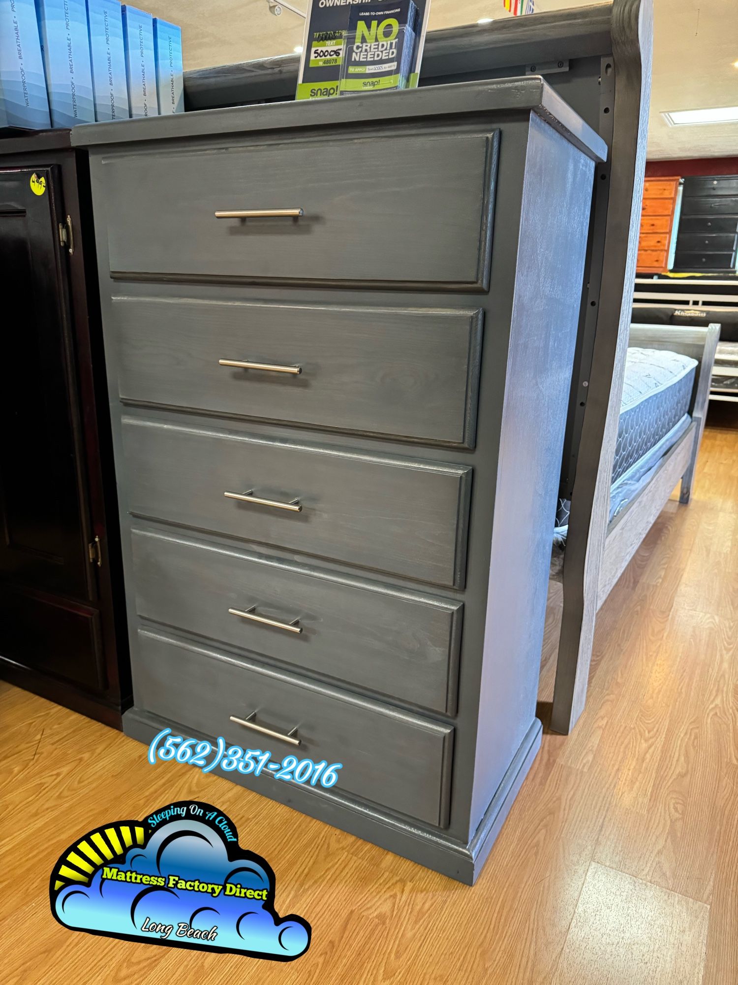 Five Drawer Grey With Metal Handles Dresser 