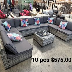 New 10 pcs Outdoor PE Rattan wicker Patio Furniture Sectional Sofa Table Cushion Set 