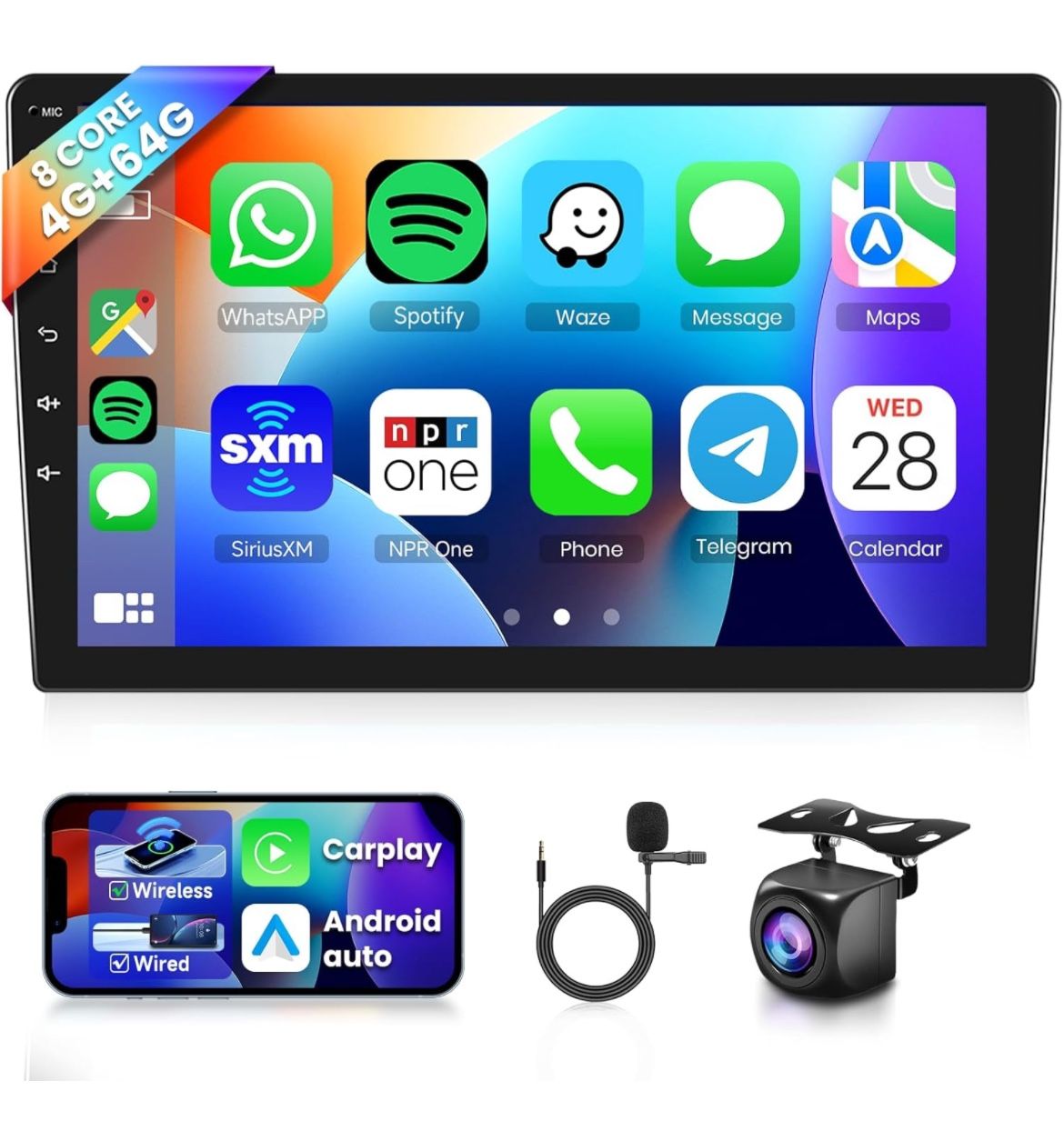 8 CORE 4G+64G 10.1 Inch Android 13 Double Din Car Stereo Radio with Wireless CarPlay/Android Auto, 1280 * 720P IPS Touch Screen Head Unit GPS WiFi Blu,All Products : American Fashion Style Bags On Sale