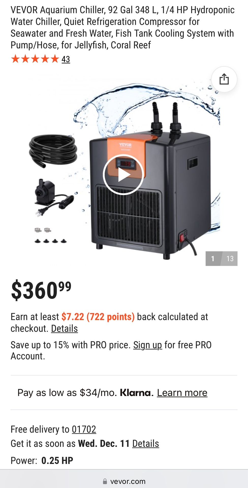 New Vevor Aquarium Chiller 93 Gallon
