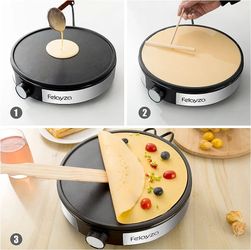 12 Griddle & Crepe Maker, Non-Stick Electric Crepe Pan with Batter Spreader