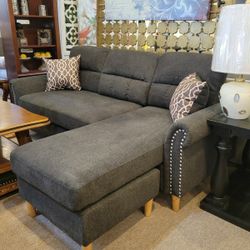 Mid-Century Modern Sofa Chaise (Sectional) Grey