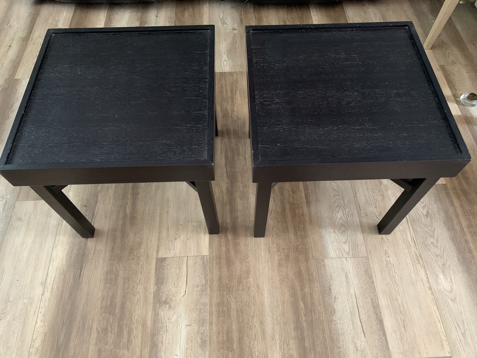 Crate & Barrel Black Wood End Tables with Handles