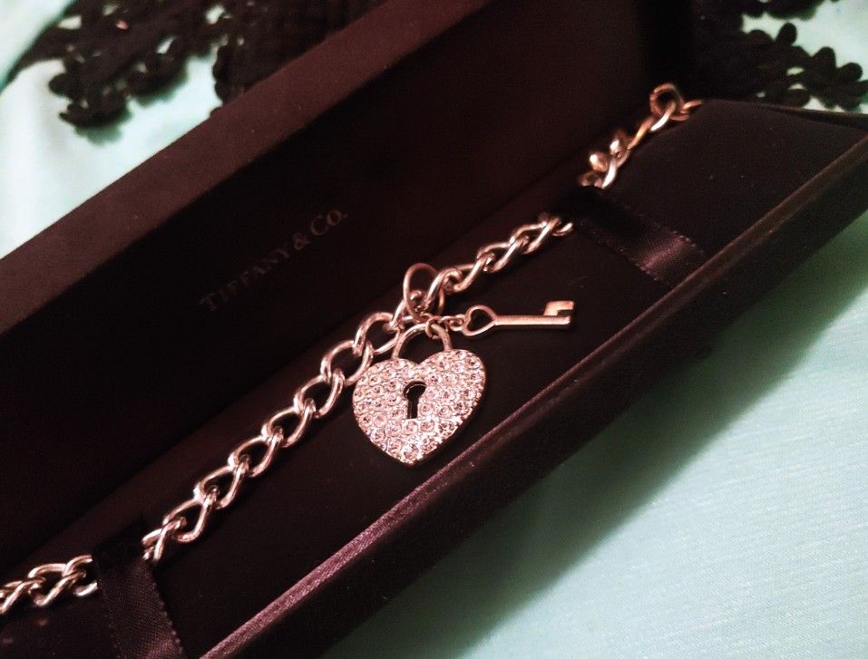 Lock & Key Silver Chain Necklace w/ Heart Charm