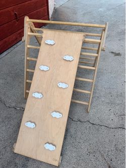 Wooden Pikler Triangle Climbing Set with Reversible Slide/Climber Ramp