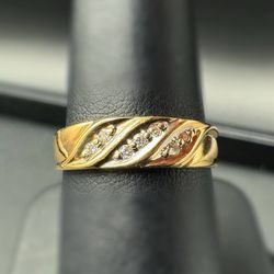 14k Solid Yellow Gold 0.14CTW Natural Diamond Wave Fashion Ring Sz 7.25