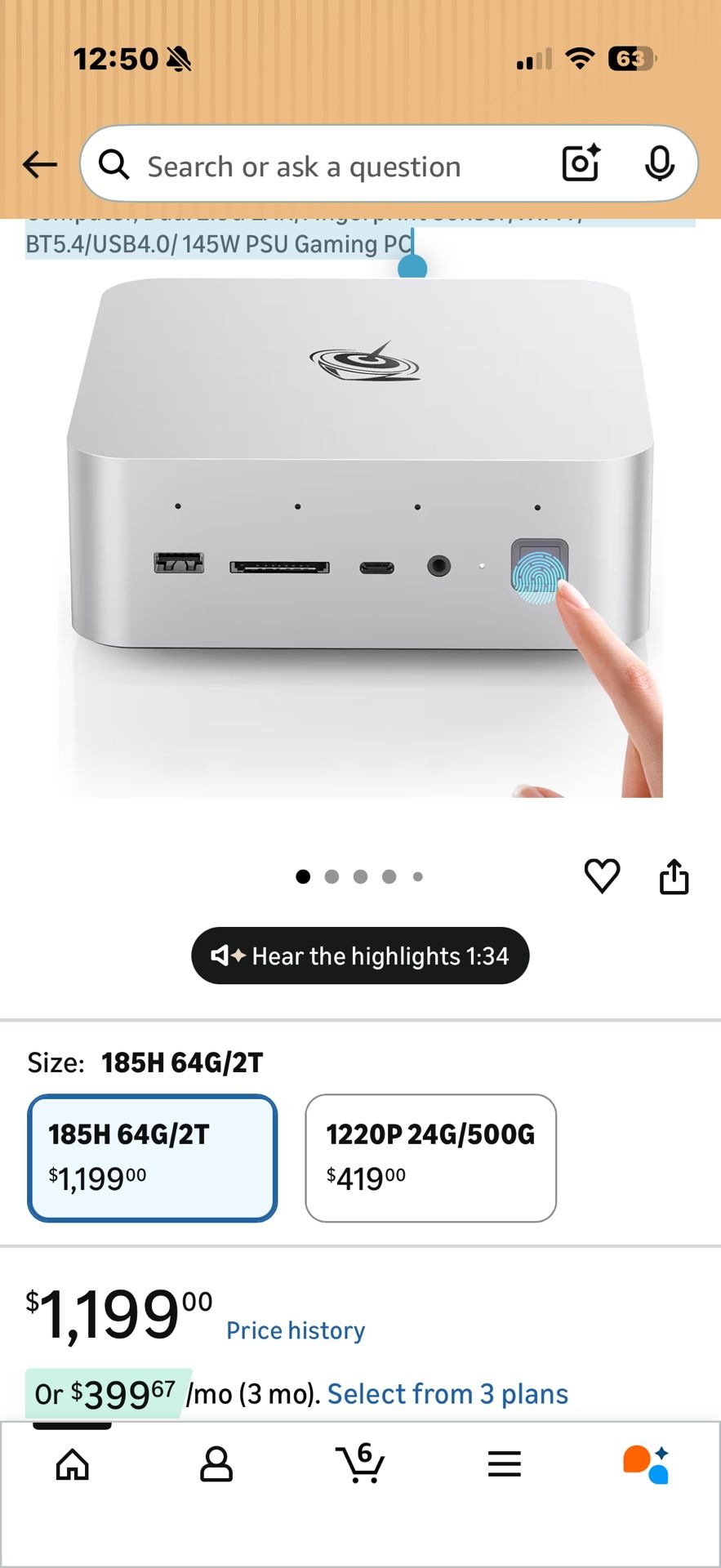 Beelink GTI14 AI Mini PC, Intel Core Ultra 9 185H (16T/22C, up to 5.1GHz), 64GB DDR5 2TB PCIe4.0 SSD Mini Desktop Computer, Dual 2.5G LAN/Fingerprint