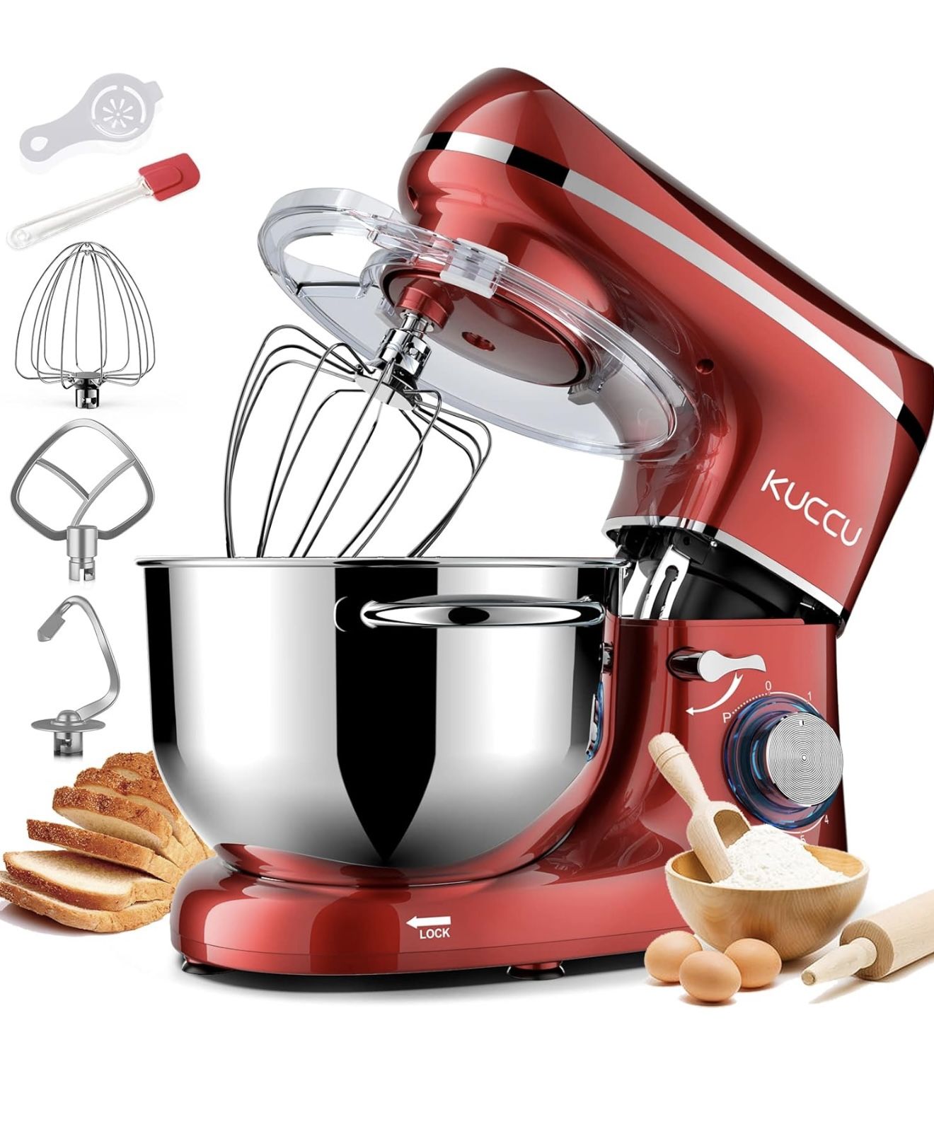 Stand Food Mixer, 6.5 Qt 660W, 6-Speed Tilt-Head , Kitchen Electric Mixer with Stainless Steel Bowl,Dough Hook,Whisk, Beater, Egg white separator (6.5