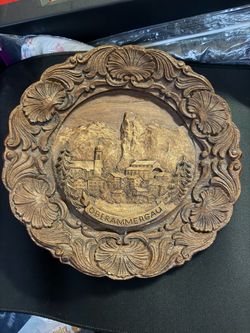 Vintage Hand-Carved Wooden Oberammergau Wall Plaque – Germany