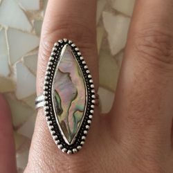 925 Sterling Silver Abalone Shell Gemstone Vintage Style Ring 9