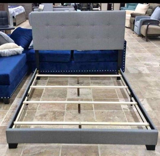 New/ Gray Upholstered Queen Bedd Frame Camaa☆Kingfulltwin Size Available ☆ Ask For A Discount Code ♥️ Delivery Available