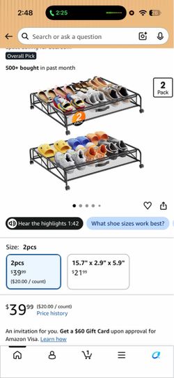 Under-Bed Shoe Rack Organizer 2-Pack