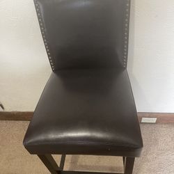 Dark brown High Back Wood Bar Height Foot Rest Bar Stool with Faux Leather Seat 