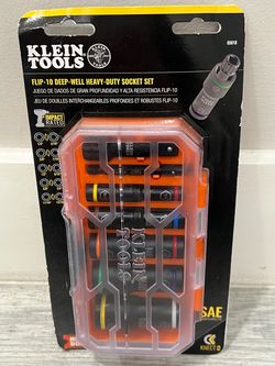 Klein Tools 65618 KNECT Flip-10 Heavy-Duty Deep-Well Impact Socket Set SAE 8pc