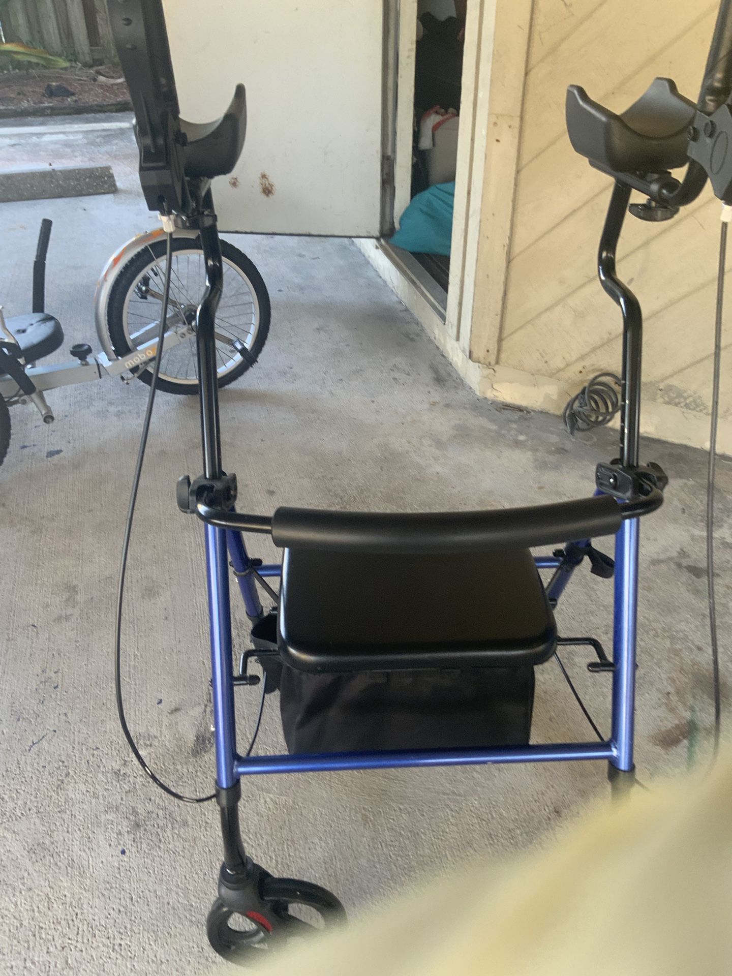 Upright Walker,stand Up With Padded Seat And Backrest,lightweight,folding,blue