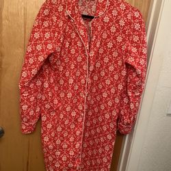 Lands' End Nightgown Pajamas Red/White Nordic Snowflake Cozy Warm Night Shirt— size M
