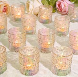 24 PCS Iridescent Votive Texture Votive Candle Holders, Vintage Tea Lights Candle Holders