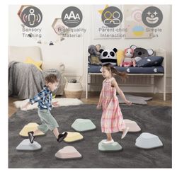8PCS Stepping Stones for Kids Sensory, Durable Non-Slip Balance Stones for Toddlers,Stackable Indoor & Outdoor Obstacle Course Toys, Develops Balance