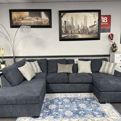 Navy Blue Sofa Sectional W/ Double Chaises