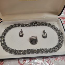 925 necklace earrings ring set