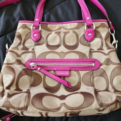 Shipping Only!  Authentic! Coach Bag With Pink Leather Trim