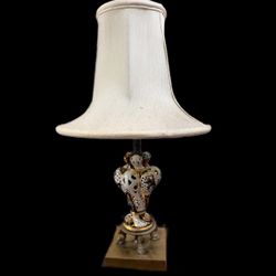 Vintage Italian Capodimonte Black and White Porcelain Lamp with shade 