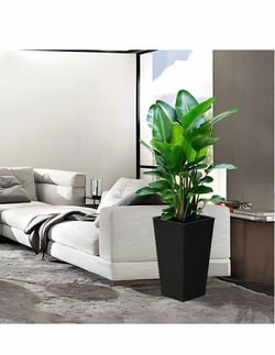 Crescent Garden Bowery Tall Square Planter with Sand Cavity for Stability - Windproof Double-Walled Outdoor HDPE Pot for Garden, Patio, Interior - 13"