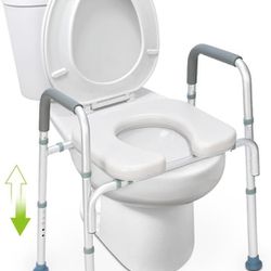 OasisSpace Raised Toilet Seat with handles-300lbs Heavy Duty Commode Chair with Safety Frame, Adjustable Stand Alone Elongated risers with arms for El