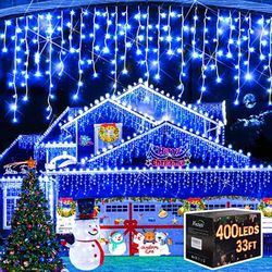 Christmas Decorations Lights Outdoor, 400 LED 32.8 FT 8 Modes 75 Drops Fairy String Curtain Lights for Christmas Decor Eaves Window Party Yard Garden