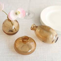 Amber Glass Bud Vases Set of 3
