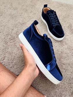Christian Louboutin Louis Junior Navy Blue Velvet Sneakers BEST OFFER