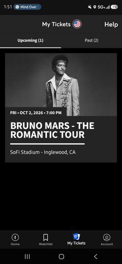 BRUNO MARS Romantic Tour SoFi 10/2