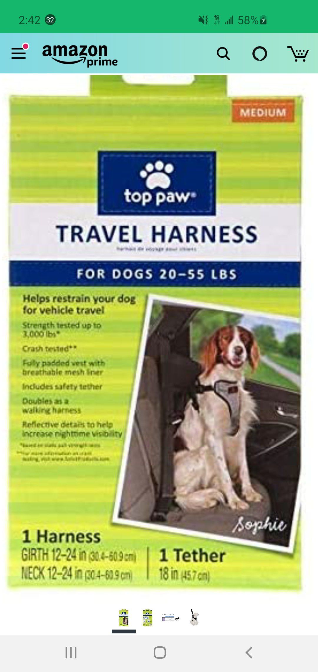 Dog travel harness medium