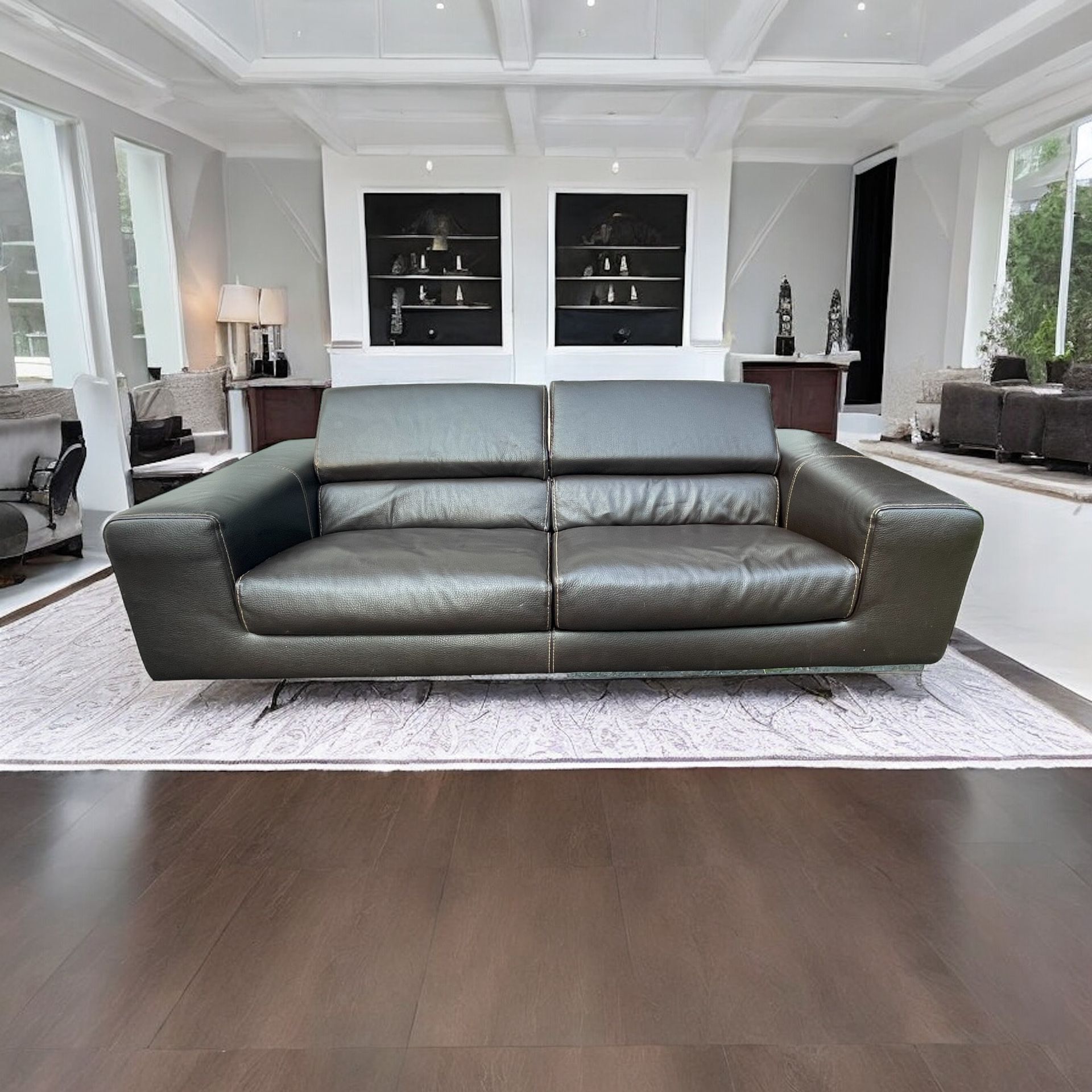 Roche BoBois Designer Leather Couch With Adjustable Headrests. Delivery Available