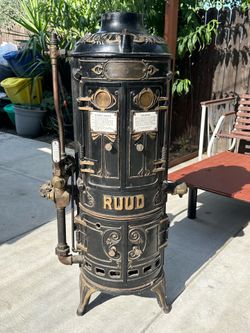 RARE Antique RUUD No. 3 Automatic Water Heater / Boiler Cast Iron Steampunk 1900s