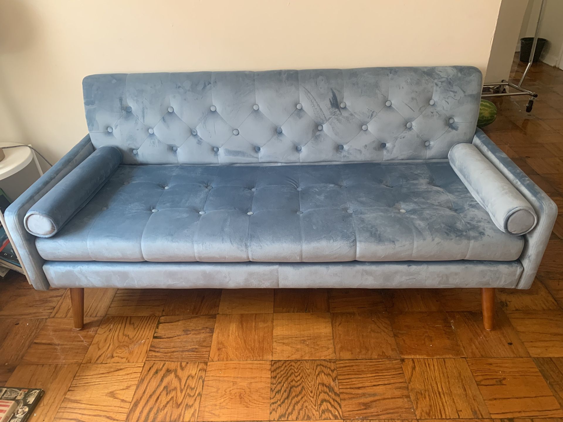 sky blue velvet couch/sofa (joliet velvet by george oliver)