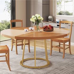 NY119 Round Dining Table for 4 People, 47" Kitchen Table with Circle Metal Base