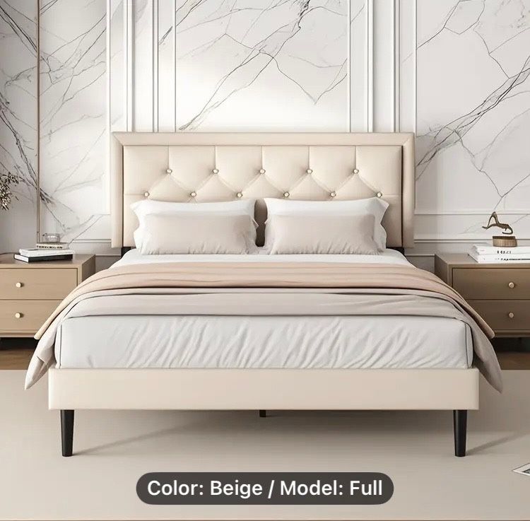 Full size bed frame with headboard new In Irvine Beige