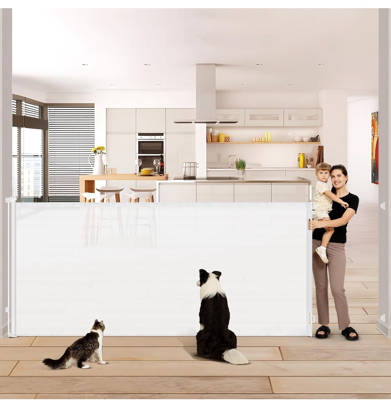NEW IN BOX 48 Inch Extra Tall Pet Gate 120" Extra Long Retractable Baby Gate - No Jumping Over, Indoor Tall Retractable Dog Gate Outdoor Extra Tall Ba