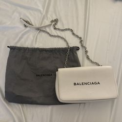Balenciaga Wallet Chain Pebbled Calfskin White Bag