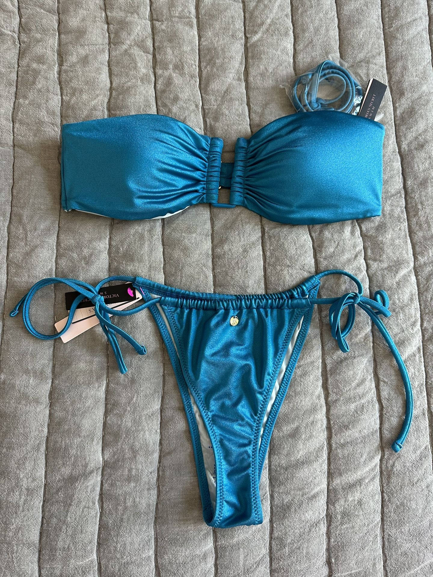 New Victoria’s Secret Blue Bandeau Brazilian Bikini - S