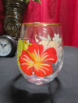 Aloha Tropical Hibiscus & Monstera Stemless Wine Glass (18 oz.)