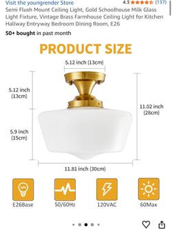 Semi Flush Mount Schoolhouse Milk Glass Ceiling Light
