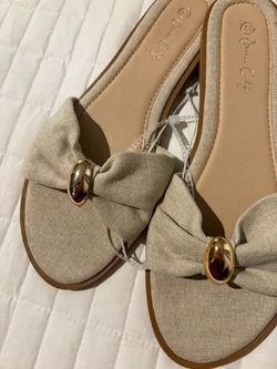 New Flat Slide Sandals with Gold Hardware