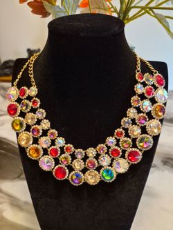 Multicolor Crystal Bib Statement Necklace